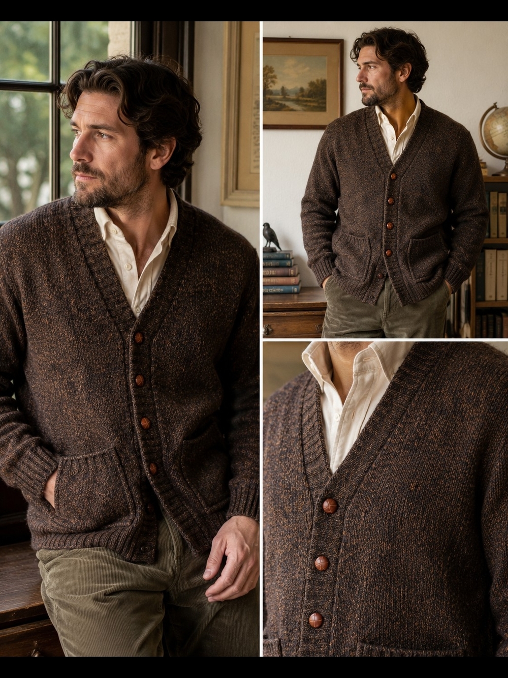 Vintage 1980s London Fog Outdoors Unlimited 100% Wool Cardigan Sweater USA Brown